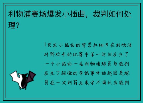 利物浦赛场爆发小插曲，裁判如何处理？
